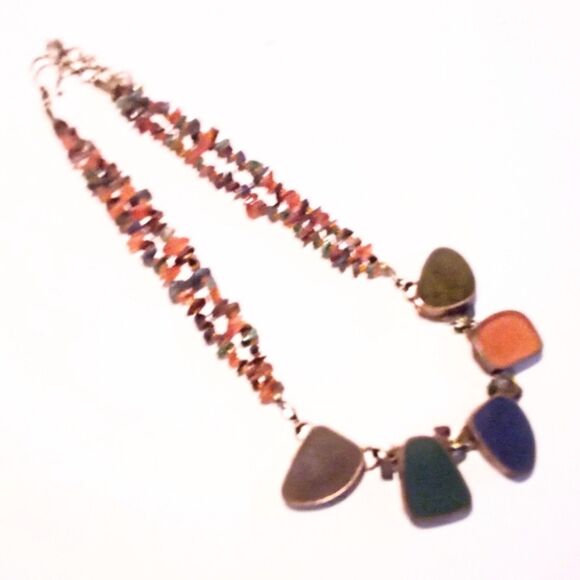 Multi Gemstone Chip and Slab Beaded Necklace * - Picture 4 of 5